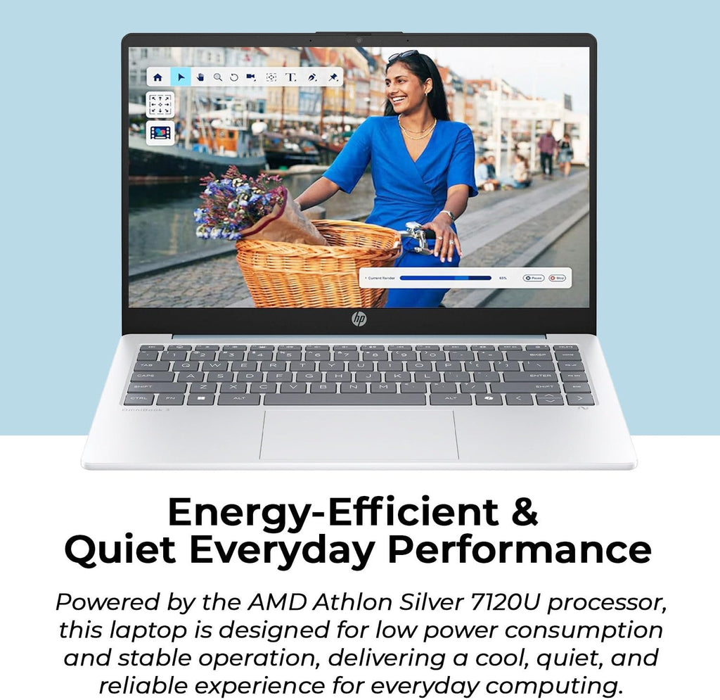 HP 14' Moonlight Blue Laptop with Office 365, AMD CPU, 4GB DDR5 RAM, 1.1TB Storage (128GB SSD and 1TB OneDrive), HD Display, Windows 11, Energy-Efficient & Quiet Performance