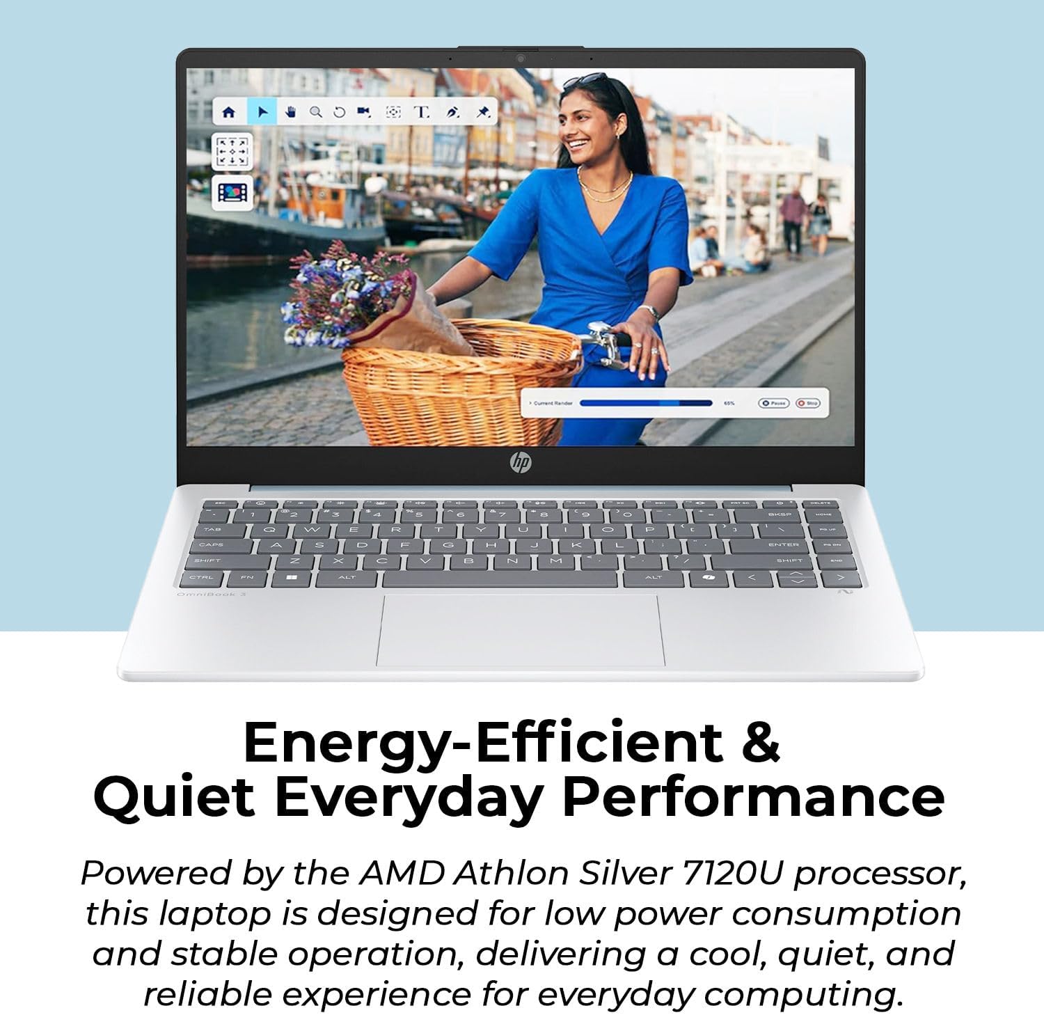 HP 14' Moonlight Blue Laptop with Office 365, AMD CPU, 4GB DDR5 RAM, 1.1TB Storage (128GB SSD and 1TB OneDrive), HD Display, Windows 11, Energy-Efficient & Quiet Performance