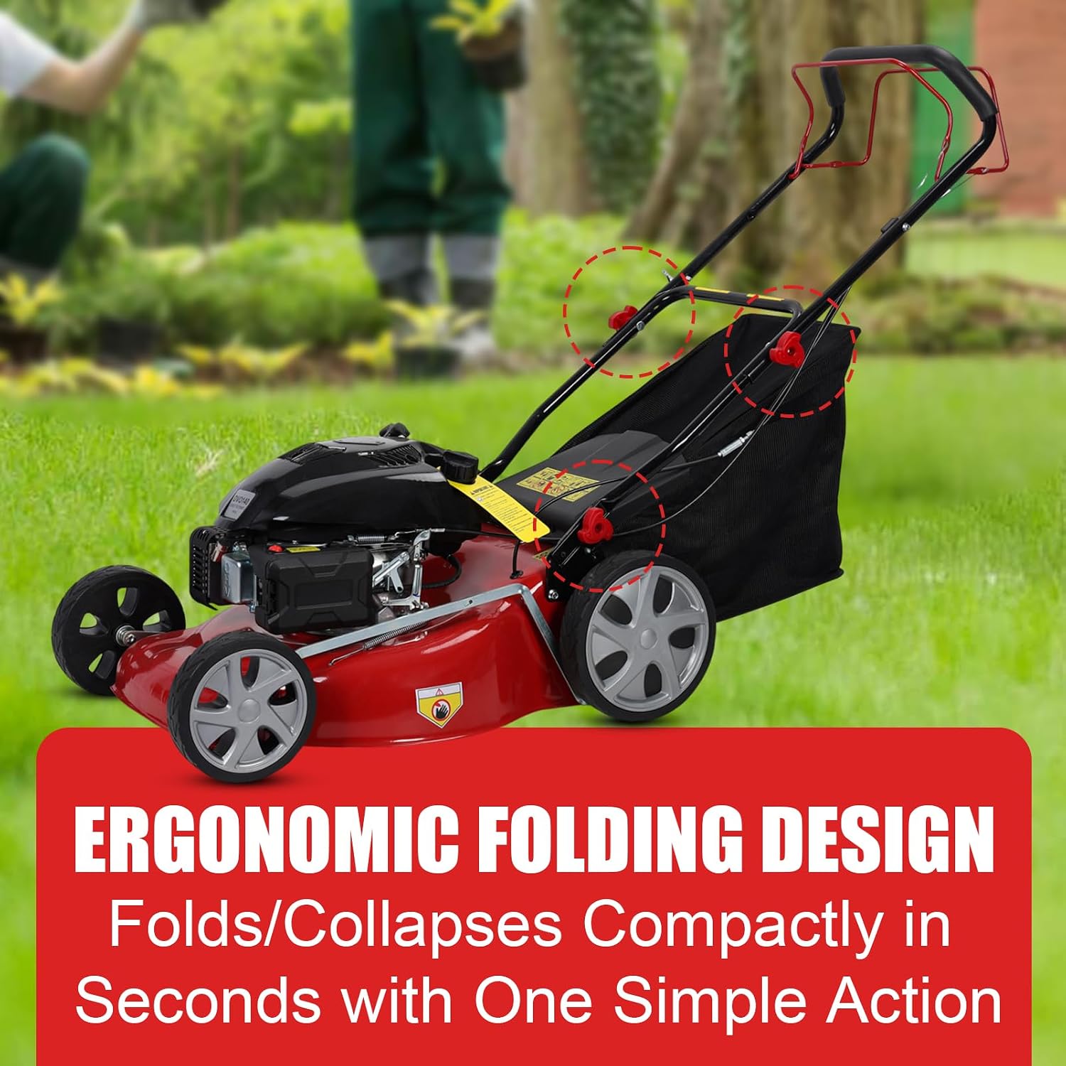 Self Propelled Gas Lawn Mower, 141cc 4-Stroke Push Lawn Mower, 20 Inches Walk-Behind Lawn Mowers, Cordless Lawn Mowers Manual Lawn Mowers with 50L Grass Tank ＆ Big Wheels for Home, Yard, Gard