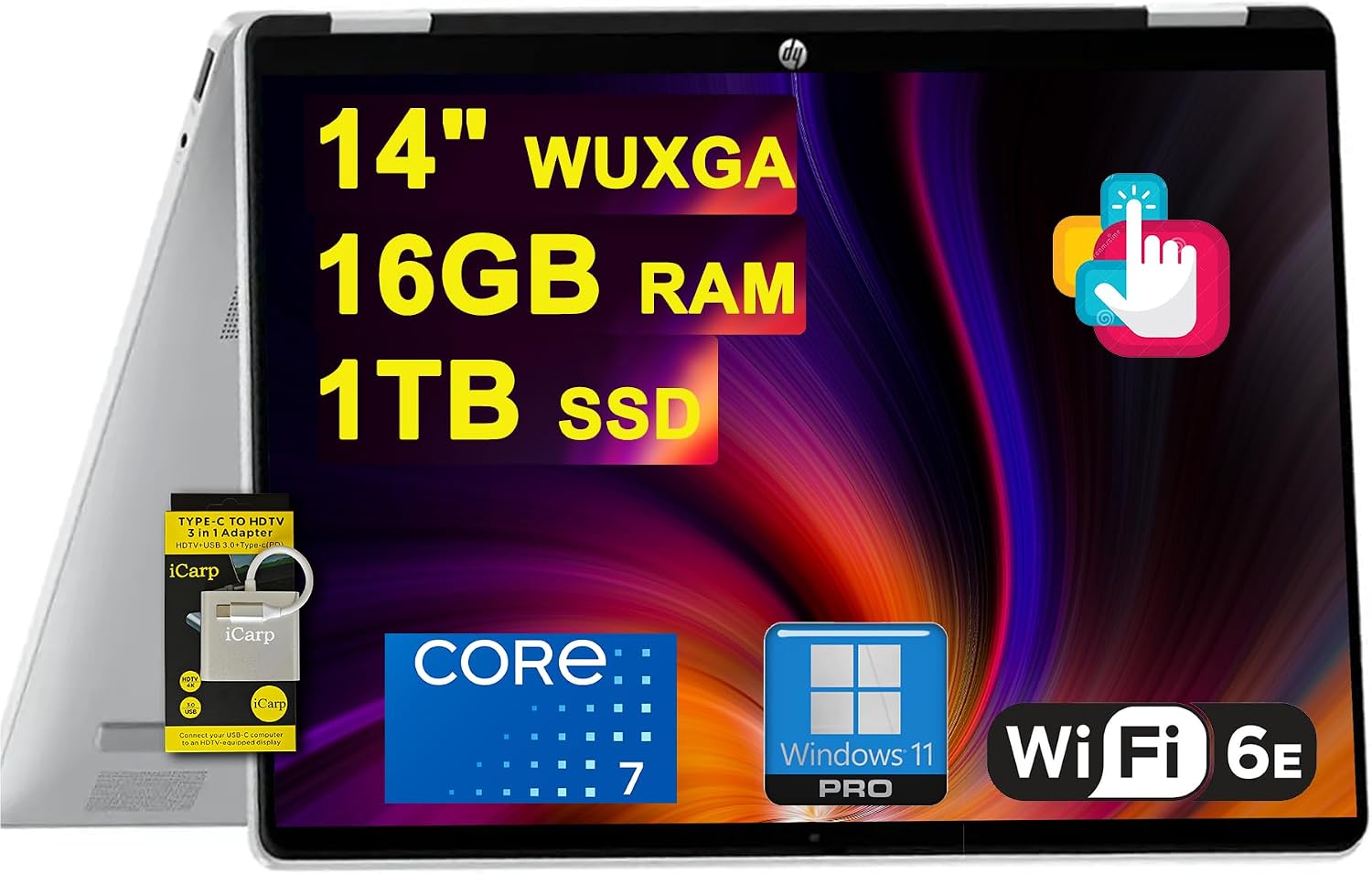 HP OmniBook 5 Flip 2-in-1 Laptop 14' WUXGA IPS Touchscreen Intel 10-core Core 7 150U 16GB RAM 1TB SSD Backlit Wi-Fi6E 5MP IR Privacy Camera Win11Pro ICP Hub
