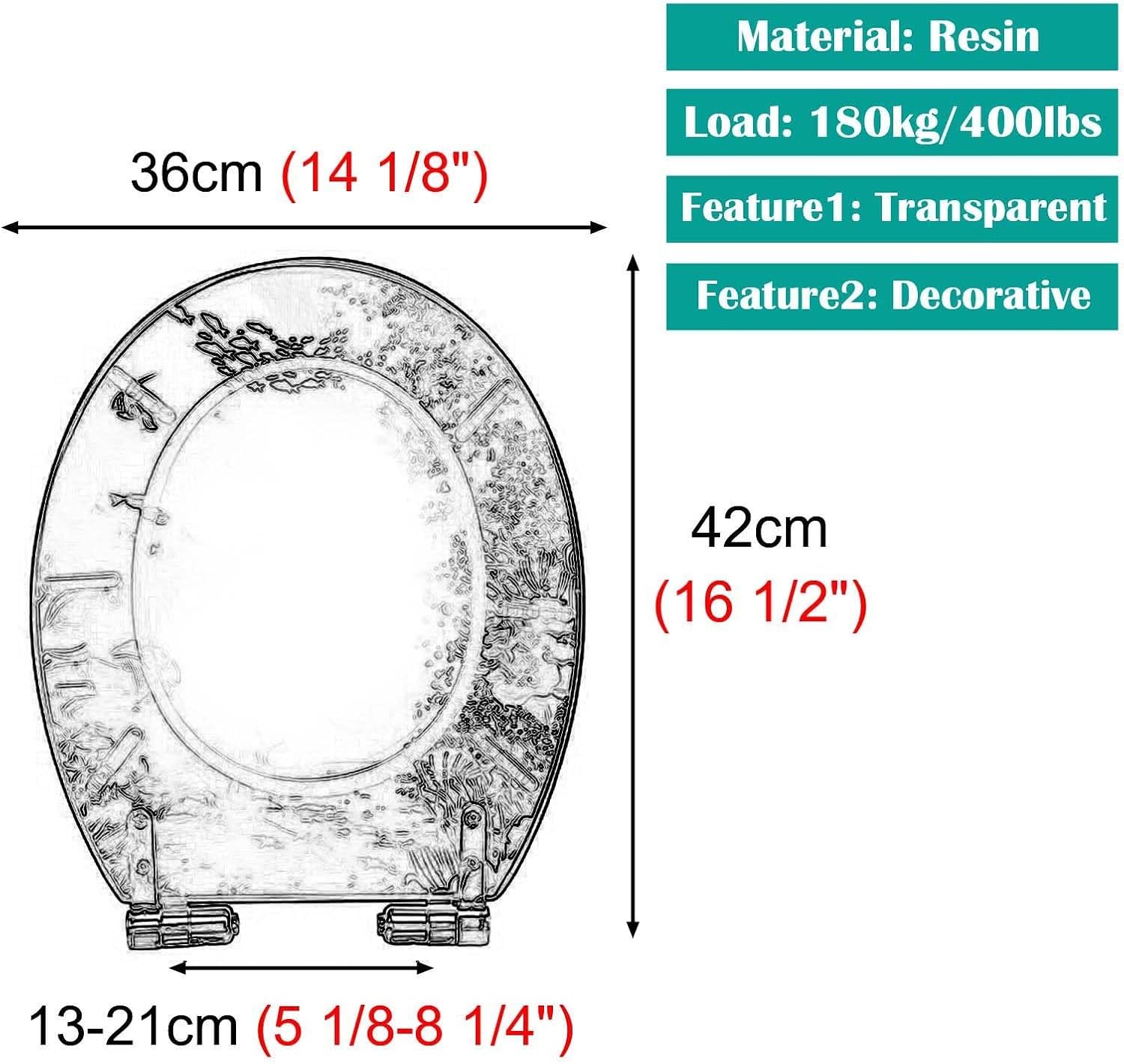 Transparent Toilet Seat Slow Close, Cushioned Acrylic Toilet Seat Set, Heavy Duty Resin Toilet Bowl Lid, Decorative Gold Silver Foil Toilet Cover(Gold)