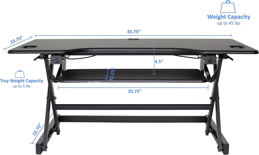 Rocelco 46' Large Height Adjustable Standing Desk Converter with Double Monitor Mount Arm BUNDLE - Quick Sit Stand Up Computer Workstation Riser - Retractable Keyboard Tray - Black (R DADRB-46-DM2)