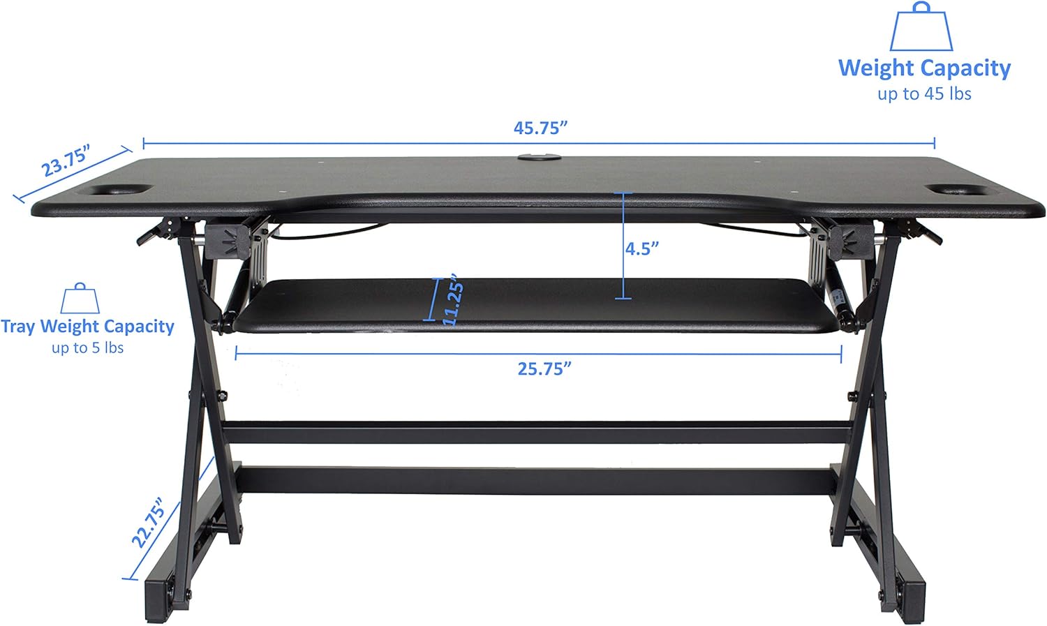 Rocelco 46' Large Height Adjustable Standing Desk Converter with Double Monitor Mount Arm BUNDLE - Quick Sit Stand Up Computer Workstation Riser - Retractable Keyboard Tray - Black (R DADRB-46-DM2)