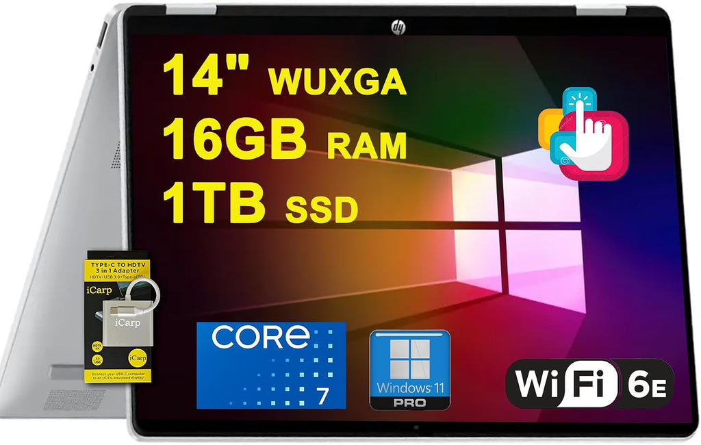 HP OmniBook 5 Flip 2-in-1 Laptop 14' WUXGA IPS Touch Intel 10-core Core 7 150U 16GB DDR5 1TB SSD Backlit Wi-Fi6E 5MP IR Privacy Camera Win11Pro w/ICP Hub