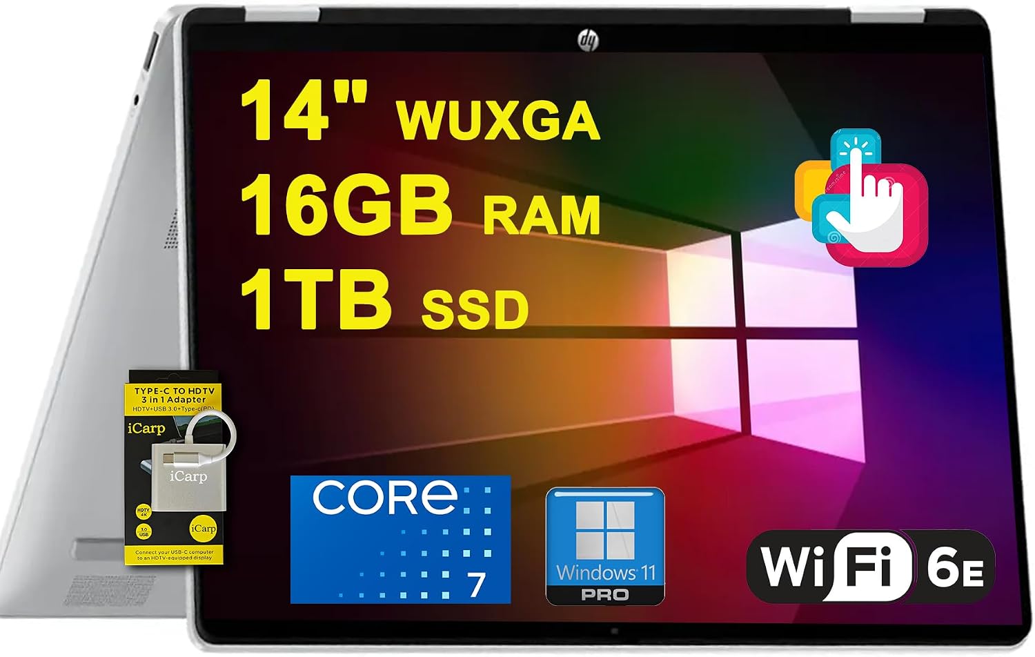 HP OmniBook 5 Flip 2-in-1 Laptop 14' WUXGA IPS Touch Intel 10-core Core 7 150U 16GB DDR5 1TB SSD Backlit Wi-Fi6E 5MP IR Privacy Camera Win11Pro w/ICP Hub