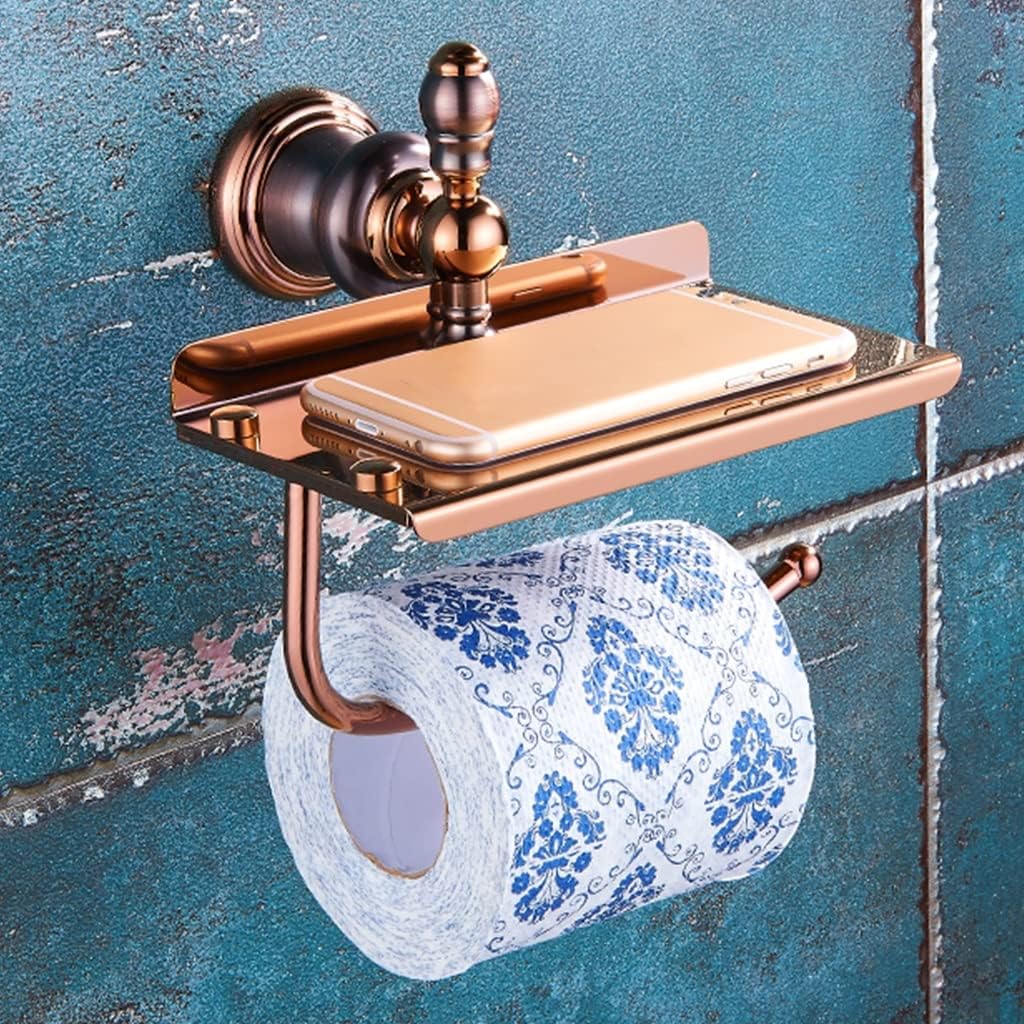 Bathroom Hardware Set Brown Bronze Rose Gold Towel Rack Set Towel Bar Toilet Paper Holder Towel Ring Wall Mounted Bathroom Accessories Kit Wall Mounted,Single Glass(Mobile Tissue Holder)