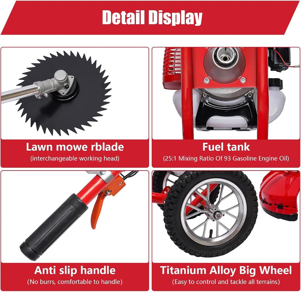 49CC Gas Walk Behind Brush Cutter 2-Stroke Push Brush Cutter with Single-Cylinder Air-Cooled System 7000r/min High Speed Brush Mower Weeding Machine