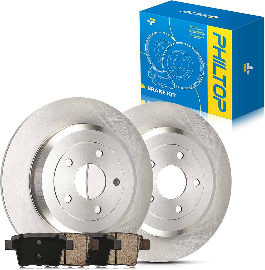 PHILTOP Rear Brake Pads and Rotors Kit, OE Carbon Fiber Ceramic Brake Pads and Rotors for Ford 2005-2007 Five Hundred, Ford 2005-2007 Freestyle, Ford 2008-2009 Taurus, 54125 D1071