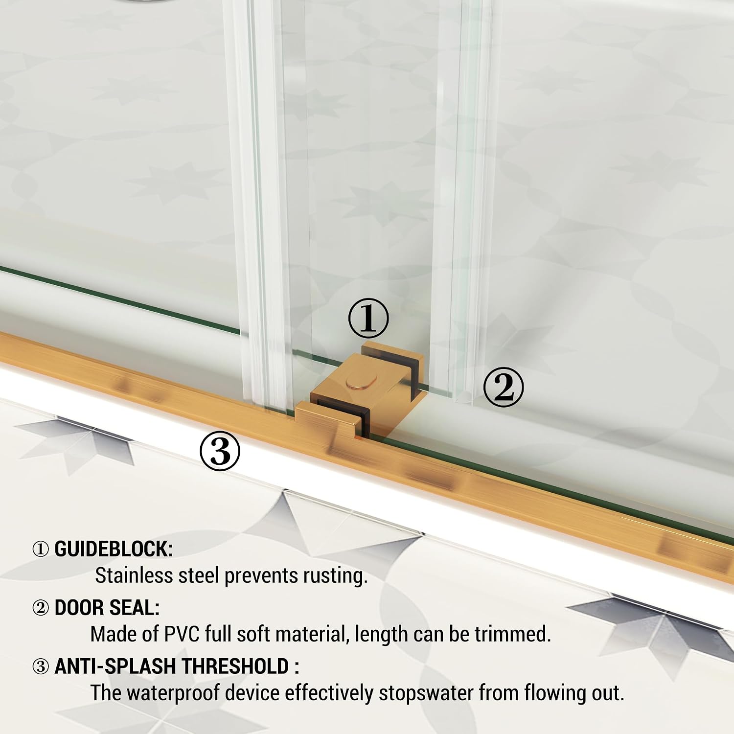 Bathtub Shower Door, 56-61 'W x 66 'H, SGCC Certified 3/8' (10 mm) Clear Tempered Glass, 1 Towel Bar Handle, 1 Finger Pull, Frameless Double Sliding Shower Door,Stainless Steel Brushed Gold Finish