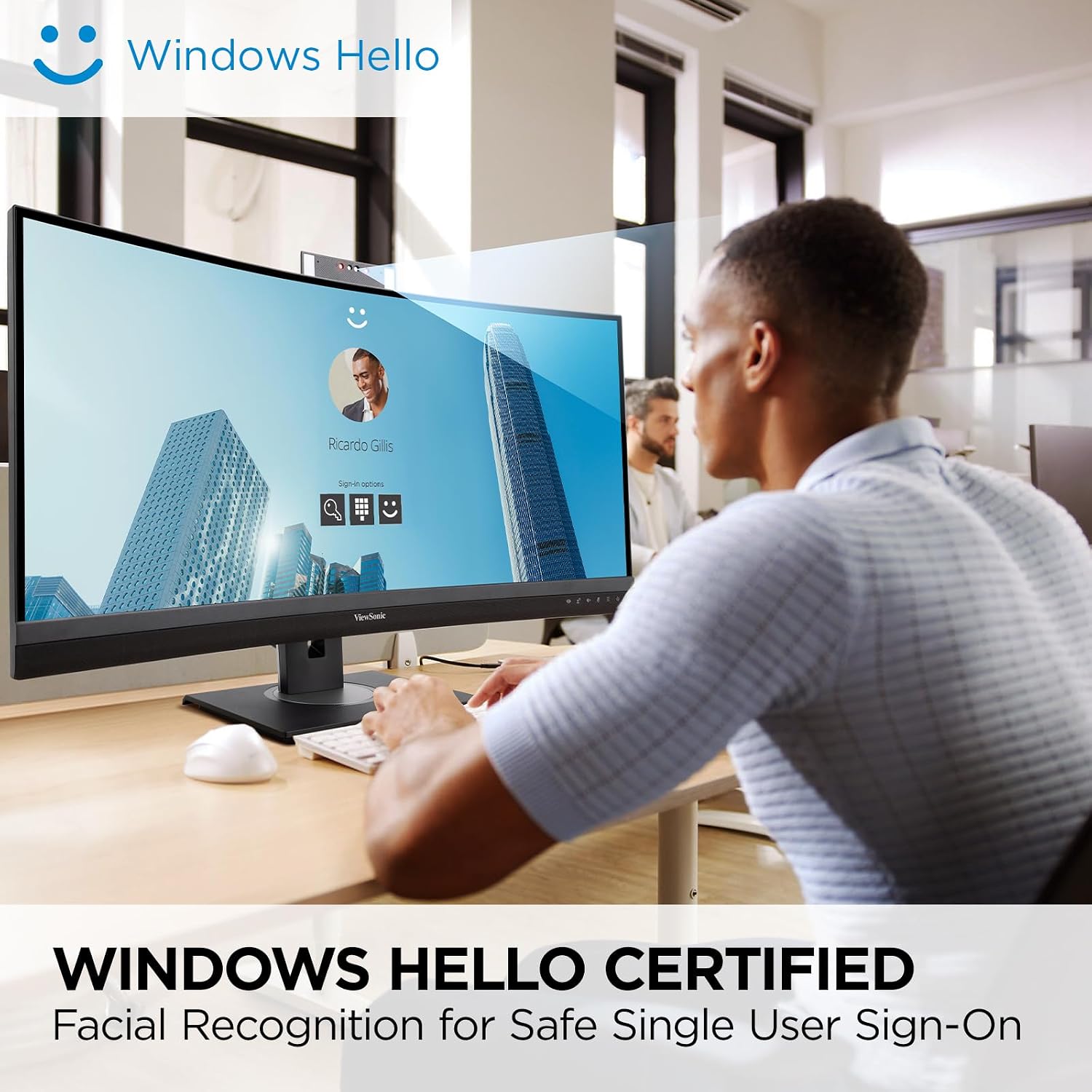 ViewSonic VG3457CV 34 Inch 1440p Ultrawide Docking Monitor, Curved IPS with Windows Hello IR Webcam Compatibility for Smooth Video Conferencing, Full Ergonomic Adjustability, 100W USB-C, and HDMI