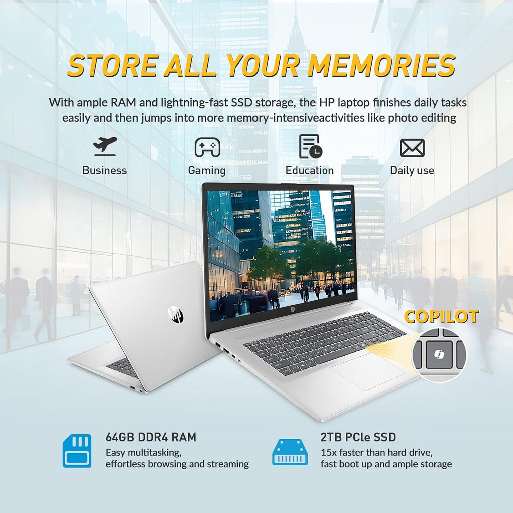 HP 17 Inch Laptop Touchscreen Computer, 17.3 HD+ Touch Screen Business Laptop, AMD Ryzen 5(6-Cores), Windows 11 Pro, 10-Key Number Pad, 64GB RAM 2TB SSD