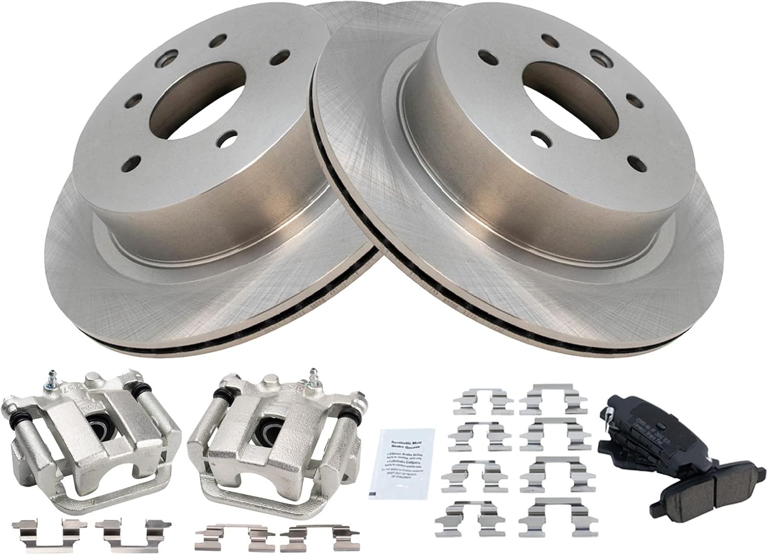TRQ Rear Brake Pad and Rotor Set Ceramic Vented Rotors Calipers Compatible with 2013-2018 Nissan Leaf 2014-2018 Rogue 2017-2019 Rogue Sport