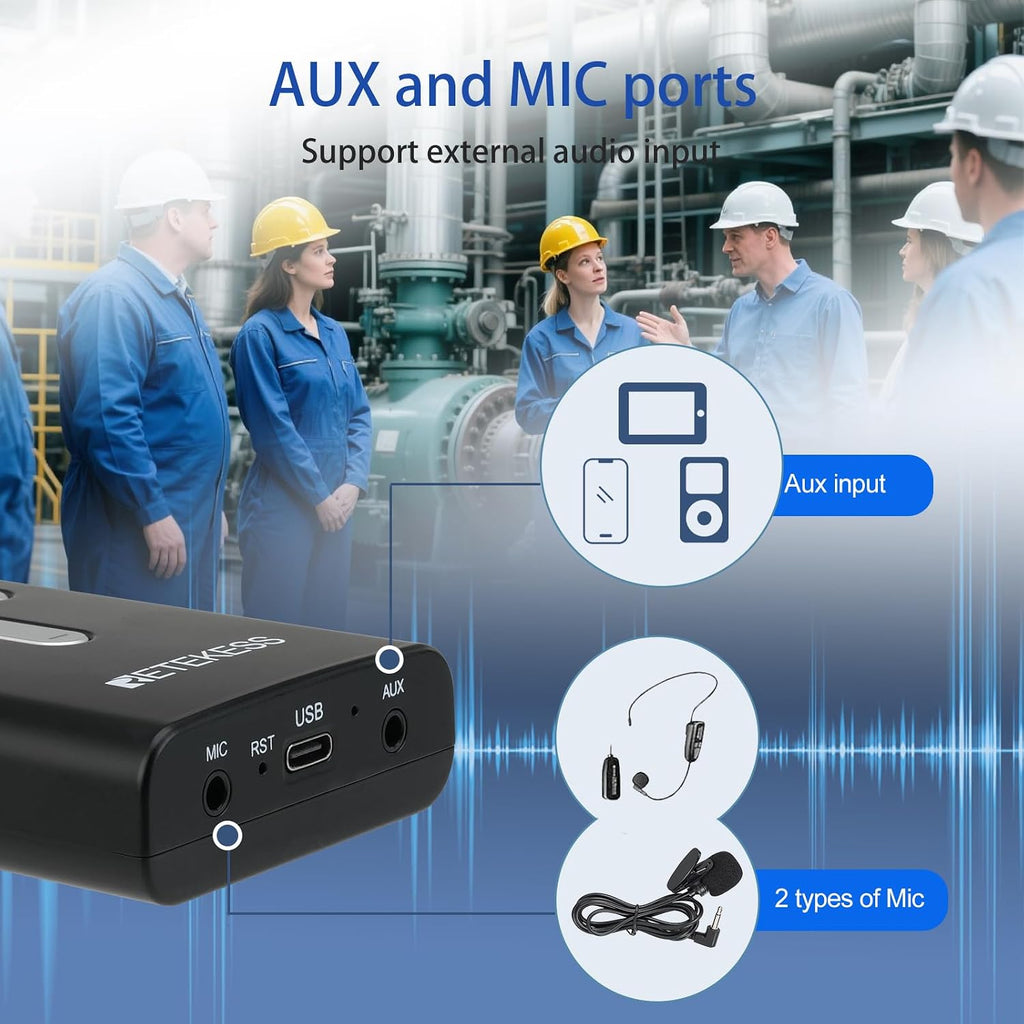 Retekess T130P Tour Guide System,Upgraded Noise Reduction,Wireless Tour Guide Headsets,Long Standby 36h Translation Device for Church,Factory (1 Transmitter 10 Receivers)