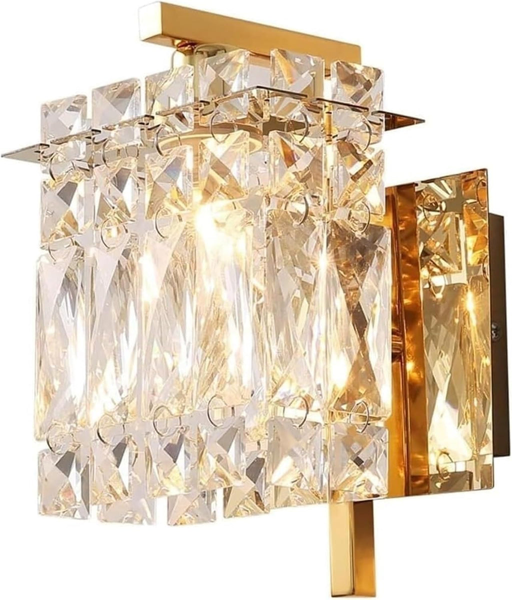 Modern Crystal Wall Sconce E14 Base Wall Lamp Crystal Bathroom Wall Mount Light Home Decoration Over Mirror Lamp Bedroom Wall Lamp for Bedside Living Room Hallway(Gold)(Gold)