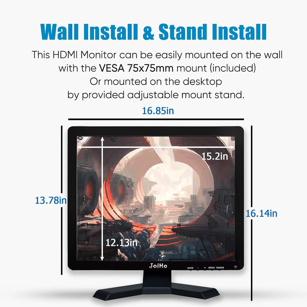 JaiHo 19-Inch 4:3 Security Monitor, No Image Stretching Screen for CCTV NVR, 1280x1024 Professional Industrial Display with Metal Housing, BNC HDMI VGA AV USB, Built-in Speakers & VESA Mount