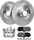 Detroit Axle - Front Disc Rotors Brake Pads + Left Brake Caliper Replacement for 2003-2008 Toyota Corolla Matrix Pontiac Vibe - 5pc Set