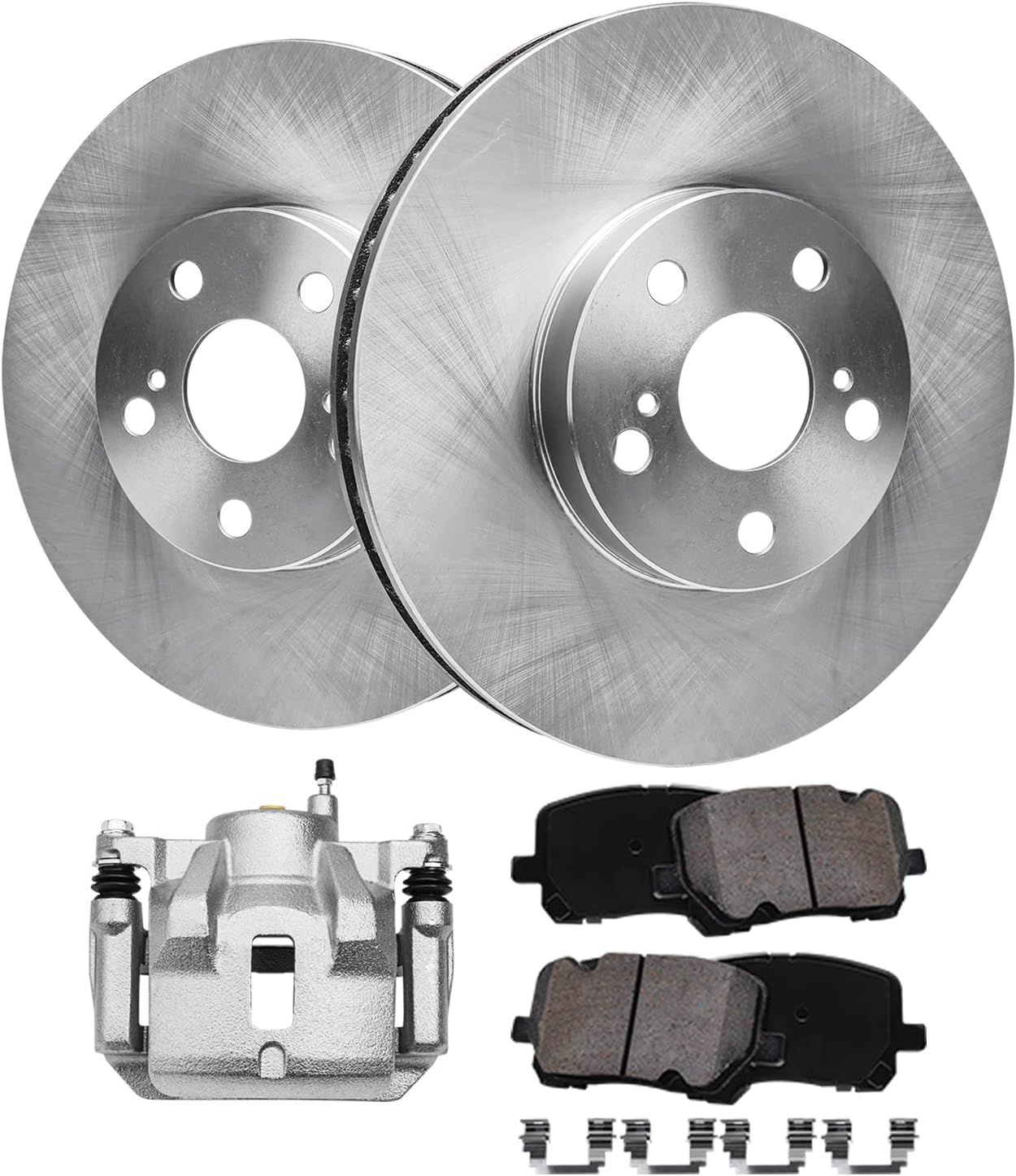 Detroit Axle - Front Disc Rotors Brake Pads + Left Brake Caliper Replacement for 2003-2008 Toyota Corolla Matrix Pontiac Vibe - 5pc Set