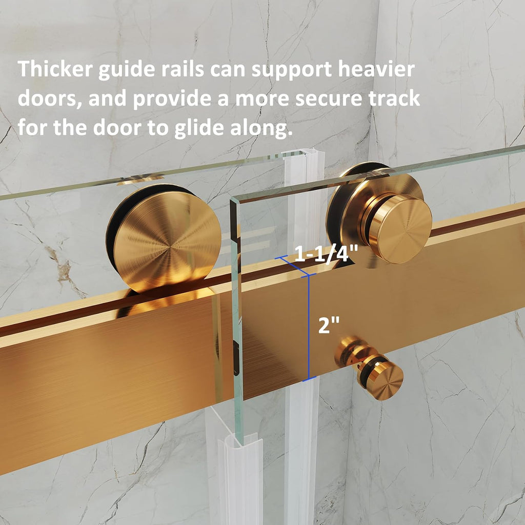 Frameless Bathtub Sliding Shower Door 56'-61' W x 60' H, Gold | 3/8' (10mm) Tempered Glass, Double Sliding Design, 1/4' Wall Adjustment, Easy-Clean Glass, Stainless Steel Hardware
