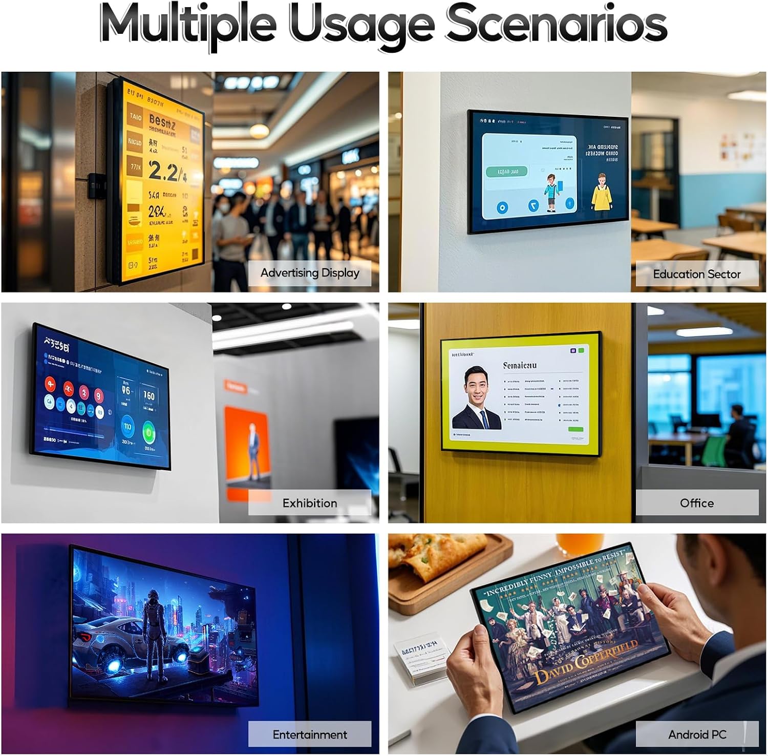 21.5' Capacitive Touchscreen Industrial Monitor, Indoor Digital Signage Display for Advertising, Reverse Control Laptop, Wireless Screen Mirroring, Built-in Speakers, USB, HDMI Ports