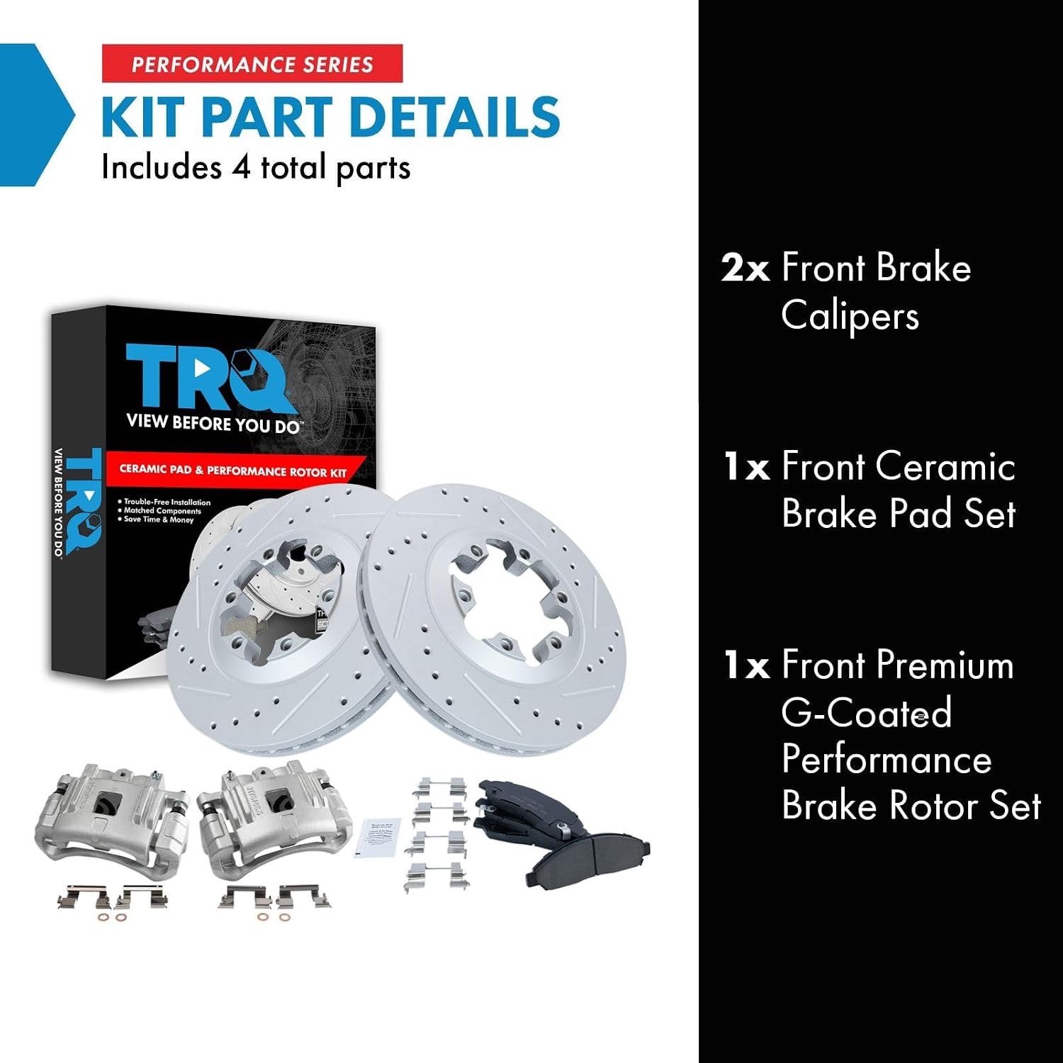 TRQ Performance Front Brake Pad and Rotor Set Ceramic Drilled Slotted Coated Rotors Calipers Compatible with 2004-2008 Chevrolet Colorado GMC Canyon 2006 Isuzu i-280 i-350 2007-2008 i-290 i-370