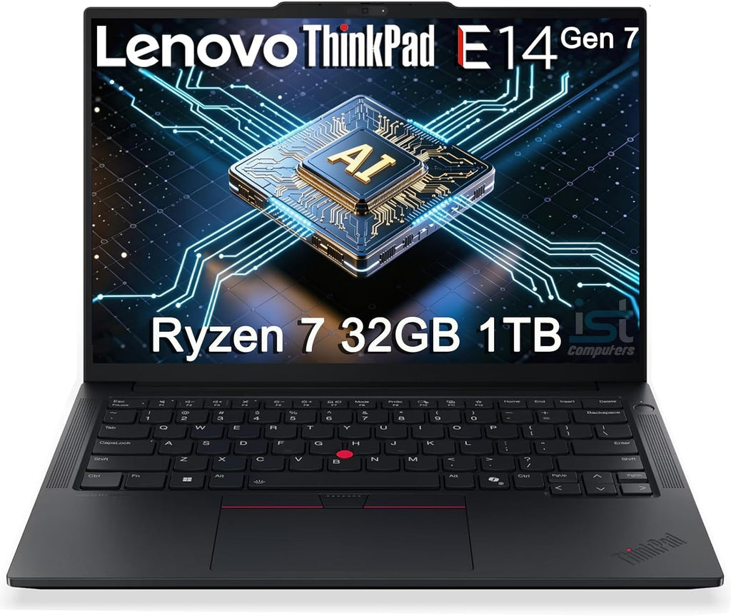Lenovo ThinkPad E14 Gen 7 Business AI PC Laptop (14' FHD+, AMD Ryzen 7 250 (> Intel Ultra 7 155U), 32GB DDR5 RAM, 1TB SSD), Backlit KB, Fingerprint, 5MP Webcam, Ethernet, Wi-Fi, Win 11 Pro, 2026