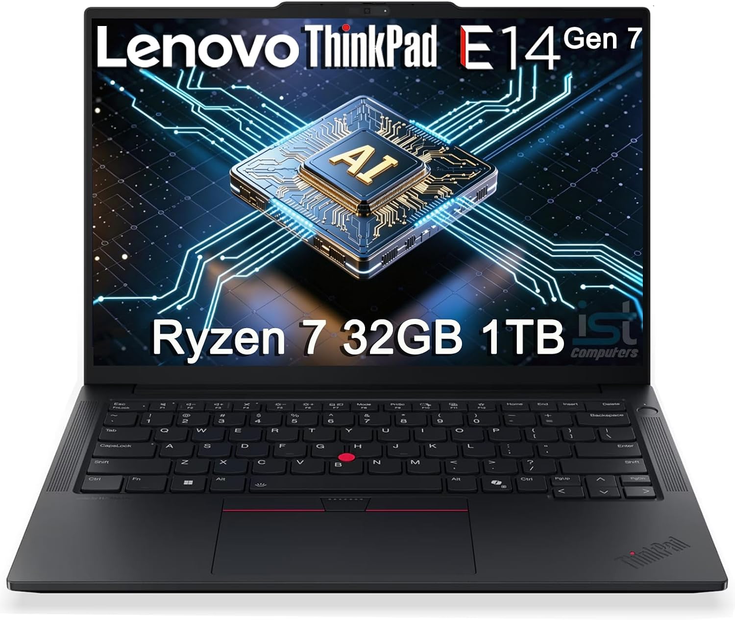 Lenovo ThinkPad E14 Gen 7 Business AI PC Laptop (14' FHD+, AMD Ryzen 7 250 (> Intel Ultra 7 155U), 32GB DDR5 RAM, 1TB SSD), Backlit KB, Fingerprint, 5MP Webcam, Ethernet, Wi-Fi, Win 11 Pro, 2026