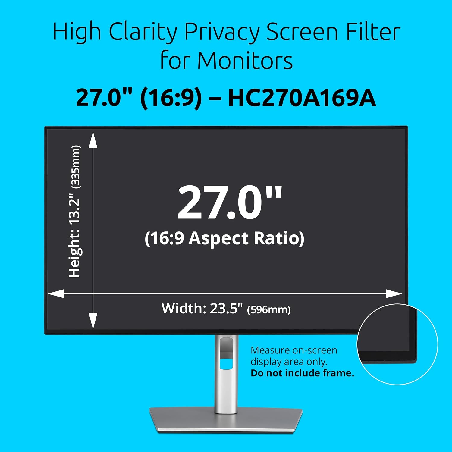 Kensington High Clarity Privacy Screen for 27 inch 16:9 Widescreen Monitor, Easy Installation Computer Privacy Filter for Desktop, 2H hardness Protection, Compatible with LG Samsung Dell, HC270A169A
