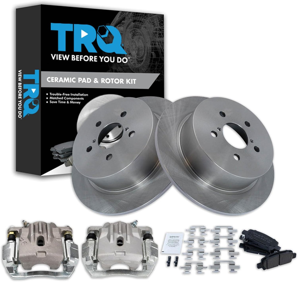 TRQ Rear Brake Pad and Rotor Set Ceramic Rotors Calipers Compatible with 2009 Subaru Legacy 3.0 R