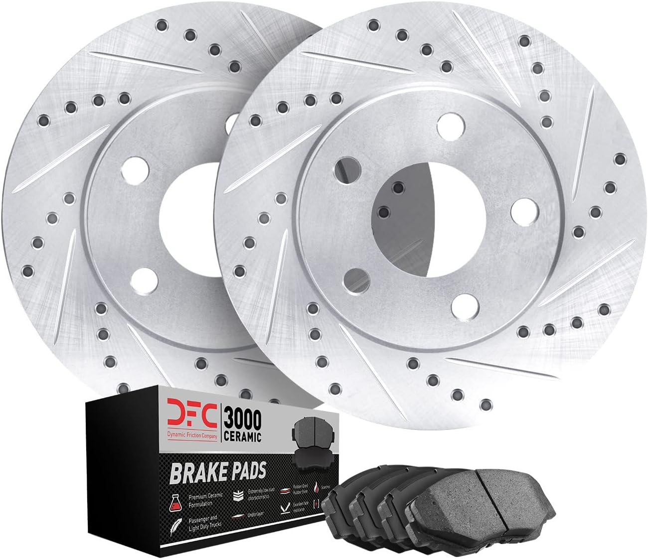 Dynamic Friction Company Front Brake Kit Fits 2011-2015 Ford Fiesta| 3000 Ceramic Brake Pads and Drilled Slotted Brake Rotors| 9.4' Front