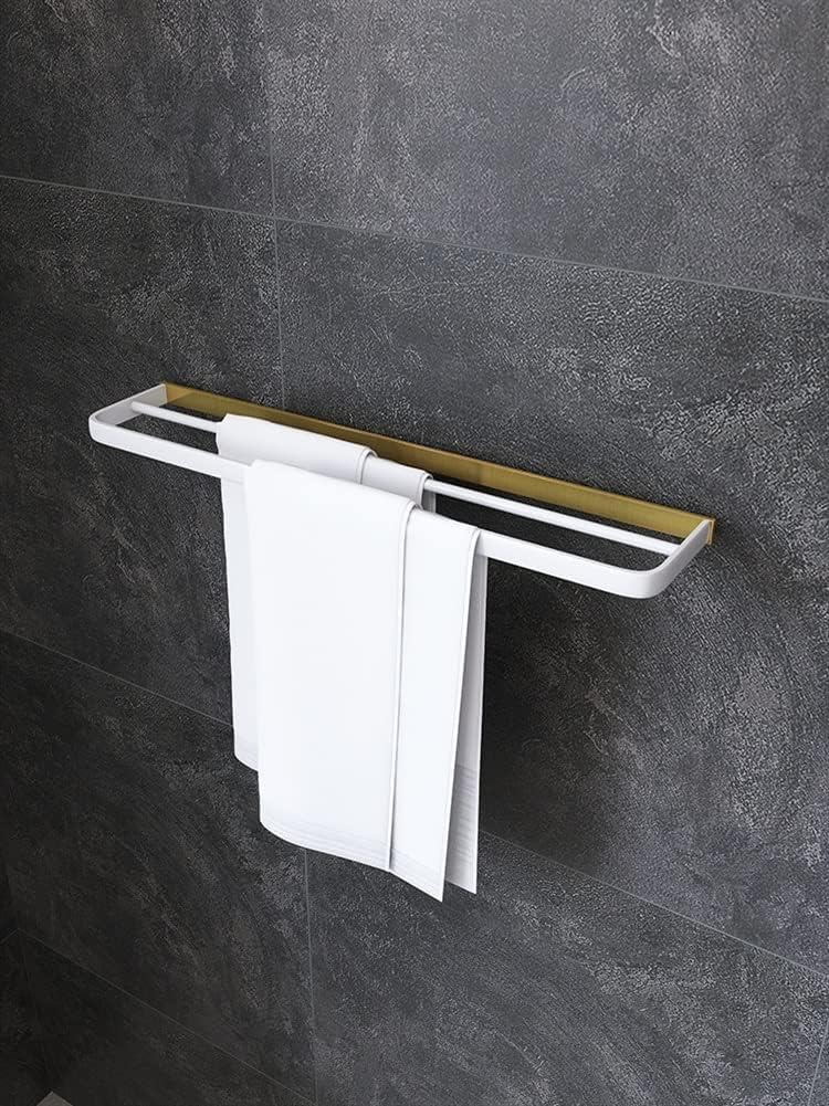 All-Copper Gun Gray Towel Rail - Stylish Bathroom Towel Rack with Black Bath Towel Bar and White Double-Bar Wall Hanging Design(Copper Platinum 60cm)