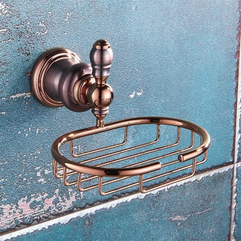 Bathroom Hardware Set Brown Bronze Rose Gold Towel Rack Set Towel Bar Toilet Paper Holder Towel Ring Wall Mounted Bathroom Accessories Kit Wall Mounted,Single Glass(Soap Net)