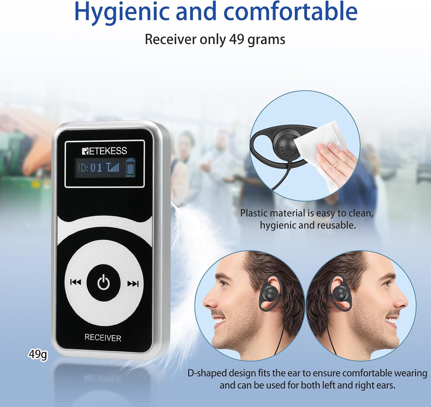 Retekess T130P Tour Guide System,Upgraded Noise Reduction,Wireless Tour Guide Headsets,Long Standby 36h Translation Device for Church,Factory (1 Transmitter 10 Receivers)