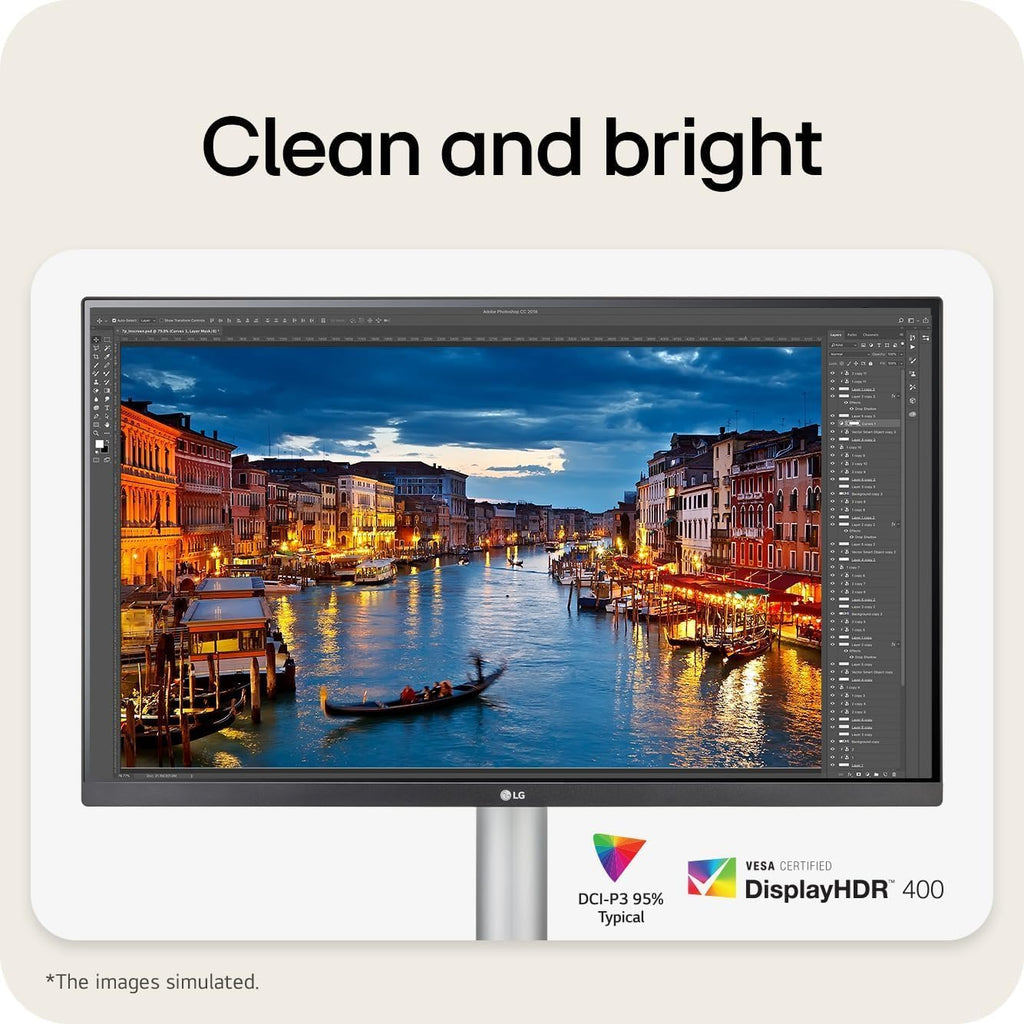 LG 27 Inch 4K(3840 x 2160) IPS Computer Monitor | HDR 400, 95% DCI-P3 Color | Built-in Speaker | 60Hz, 5ms | AMD FreeSync | USB-C, HDMI*2, DisplayPort | Tilt/Height/Pivot Adjustable Stand | White