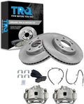 TRQ Front Brake Pad and Rotor Set Ceramic Vented Rotors Calipers Hardware Hoses Compatible with 2006-2010 Hyundai Sonata