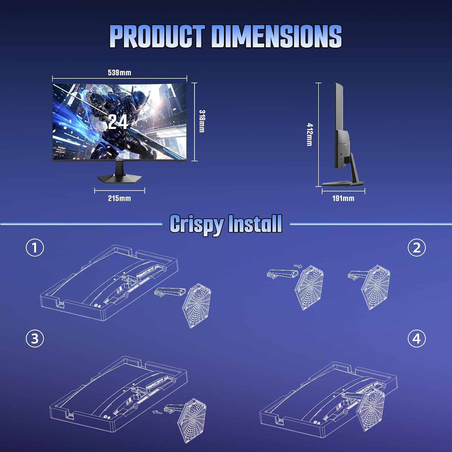 SANSUI 24 Inch Curved 160Hz Gaming Monitor,1500R Curved Gaming Monitor FHD 1080P Computer Monitor,MPRT 1ms Fast VA Display,Freesync,HDR,3000:1, HDMI2.0,DP1.4, VESA Support(ES-G24C1L HDMI Cable Incl.)