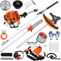 52cc 2 Stroke Gas Weed Wacker, 5 in 1 Tool Multifunctional Lawn Mower, Gas Powered Brush Cutter, Cordless Hedge Trimmer, Lightweight Handheld Chainsaw Hedge Pruner for Home Yard Lawn Care (Orange)