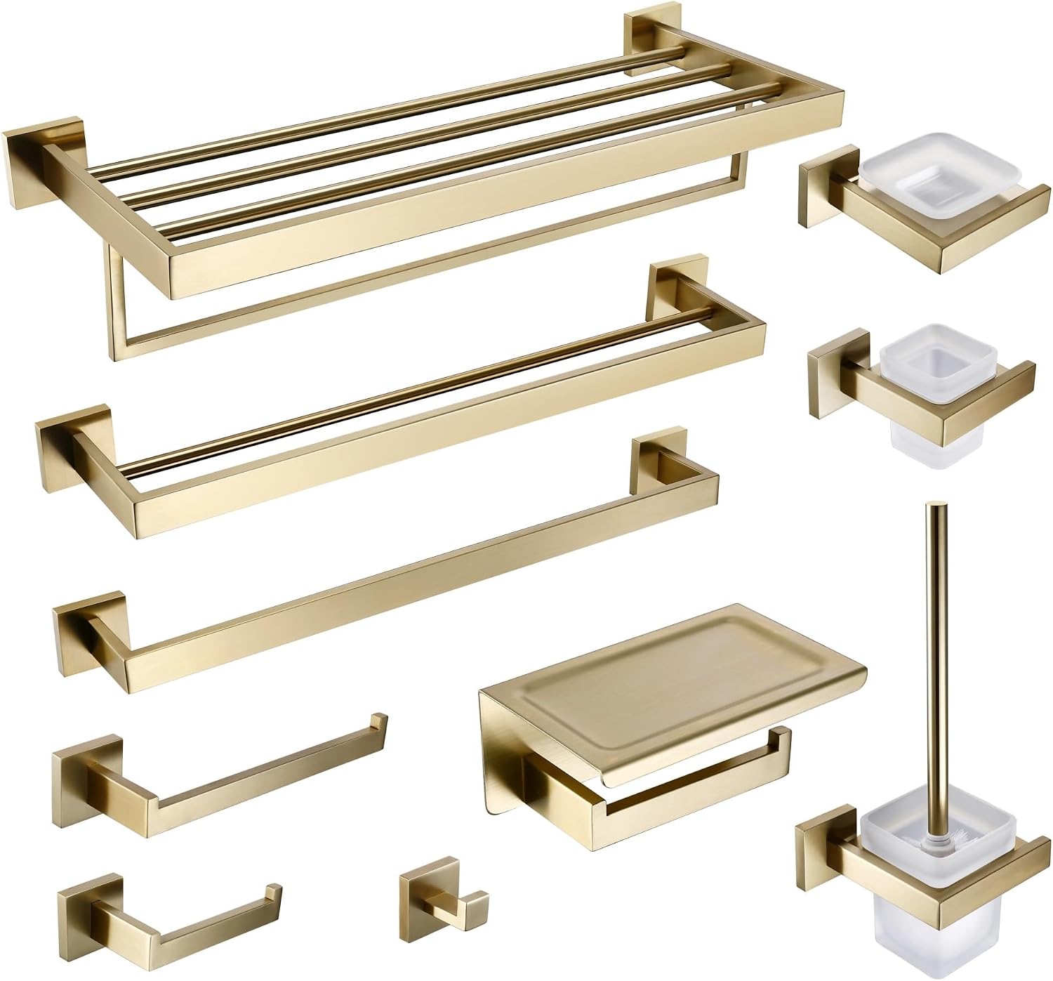 RAHBI Brushed Gold Bathroom Accessories Set Toilet Brush Holder Toilet Paper Holder Towel Bar Rail Rack Hanger Hook Soap Dish Hardware Leisurely (Color : Double Towel Bar 560-01)
