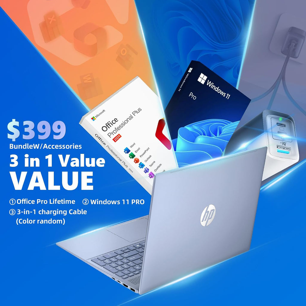 HP Pavilion 16 Touchscreen Laptop – Intel Core 7 150U (Beats i7-1355U) – 16' WUXGA Display – AI Copilot, Backlit – Windows 11 Pro, Office Pro Lifetime 65W GaN Charging– Sky Blue – 32GB RAM | 2TB SSD