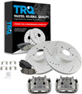 TRQ Performance Front Brake Calipers Ceramic Pads Drilled Rotors Compatible with Forester Impreza Legacy