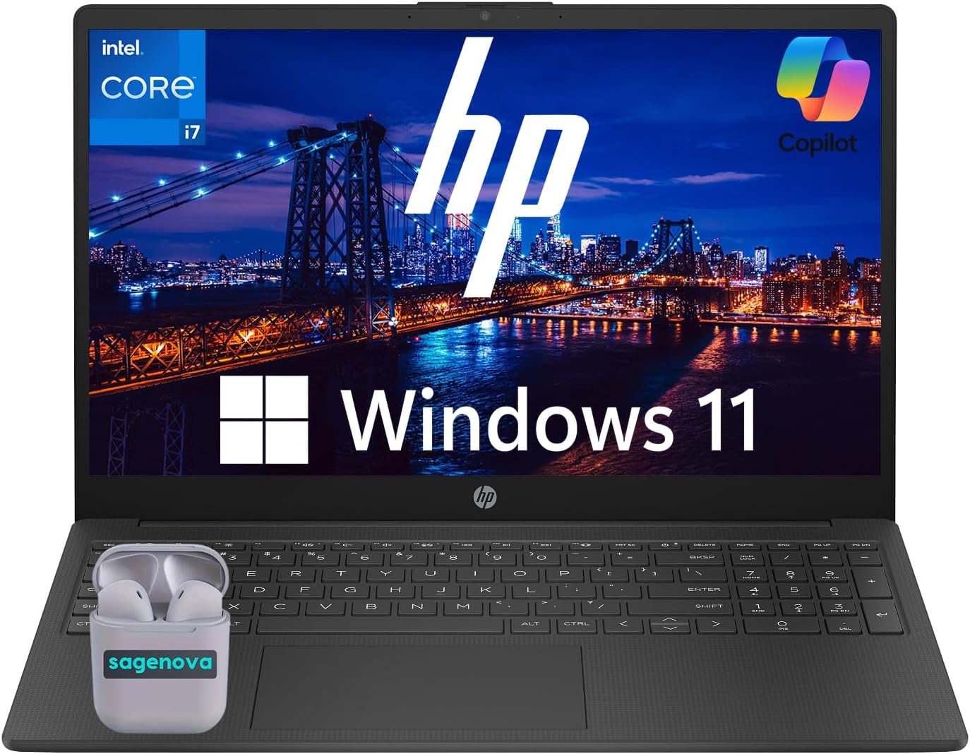 HP 15.6' Business Laptop Computer, Intel 13th Gen Core i7-1355U 10-Core Processor (Up to 5Ghz), 16GB RAM 1TB SSD, Windows 11, Numeric Keypad, HDMI, SageNova Earphones, Jet Black