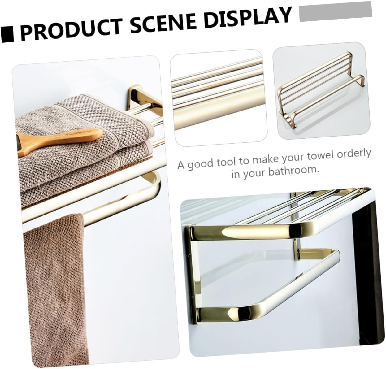 Angoily 1pc Brass Towel Rack Double Design Wall-Mounted Towel Hanger for Bathroom and Kitchen Elegant Gold Finish Easy Installation for Storage