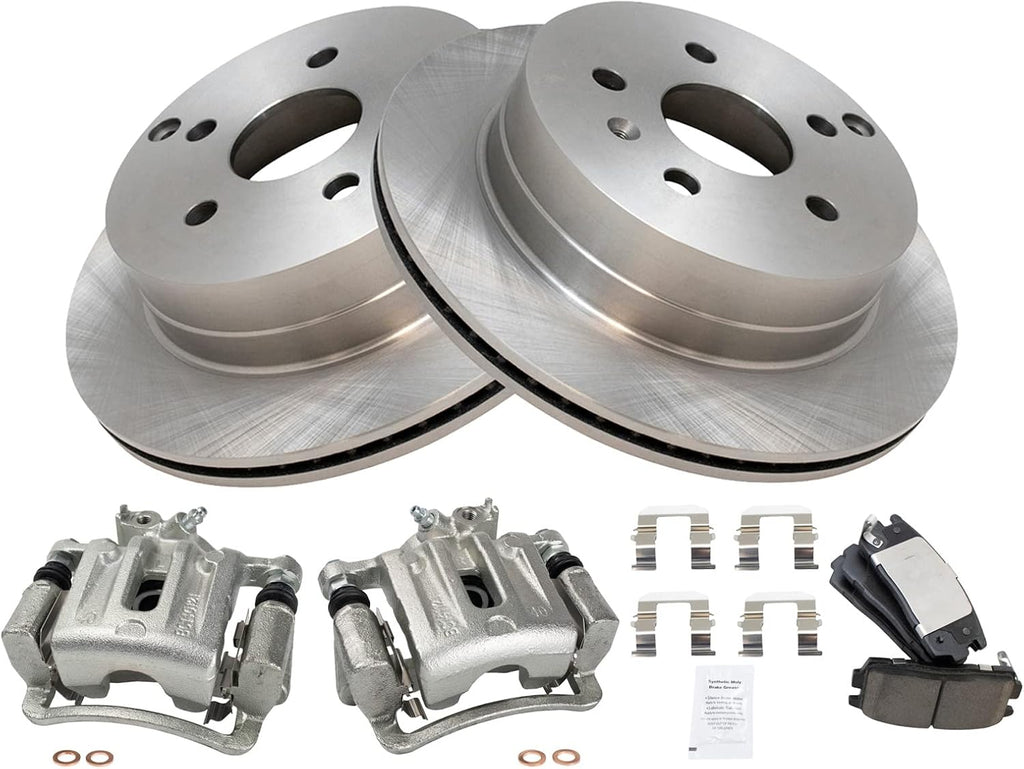 TRQ Rear Brake Pad and Rotor Set Ceramic Vented Rotors Calipers Compatible with 2010-2017 Chevrolet Equinox GMC Terrain