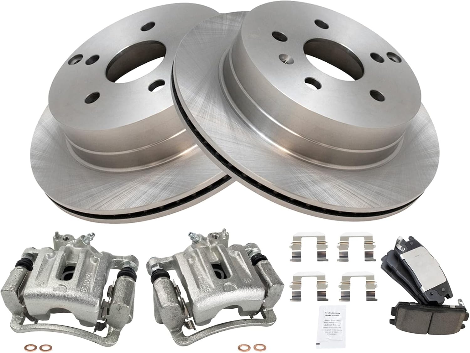 TRQ Rear Brake Pad and Rotor Set Ceramic Vented Rotors Calipers Compatible with 2010-2017 Chevrolet Equinox GMC Terrain