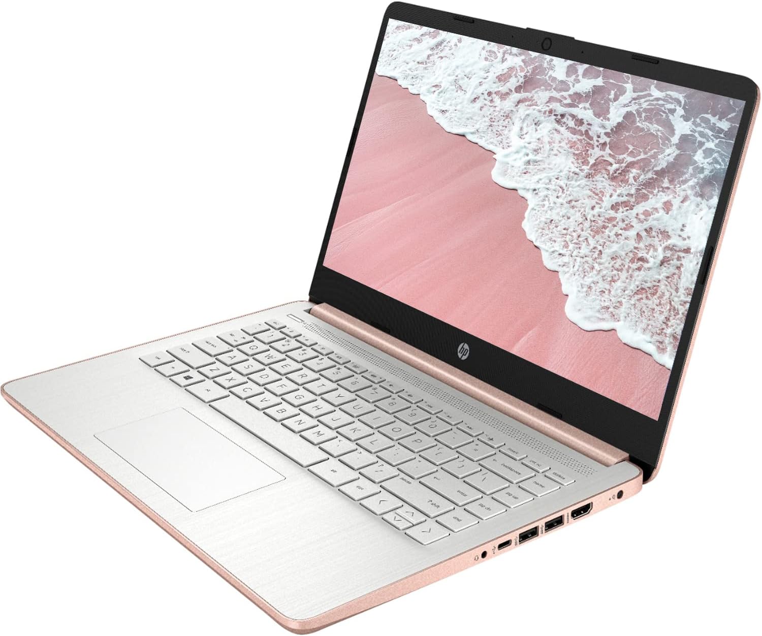 HP 2022 Premium 14-inch HD Thin and Light Laptop, Intel Quad-Core Processor, 8GB RAM, 64GB Storage, Long Battery Life, Webcam, Bluetooth, HDMI, Wi-Fi, Rose Gold, Windows 11 + 1 Year Microsoft 365
