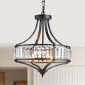 Black Crystal Chandeliers for Dining Room, Round Rustic Farmhouse Chandelier with Metal Shade 4-Light Modern Pendant Lighting for Hallway, Bedroom, Foyer