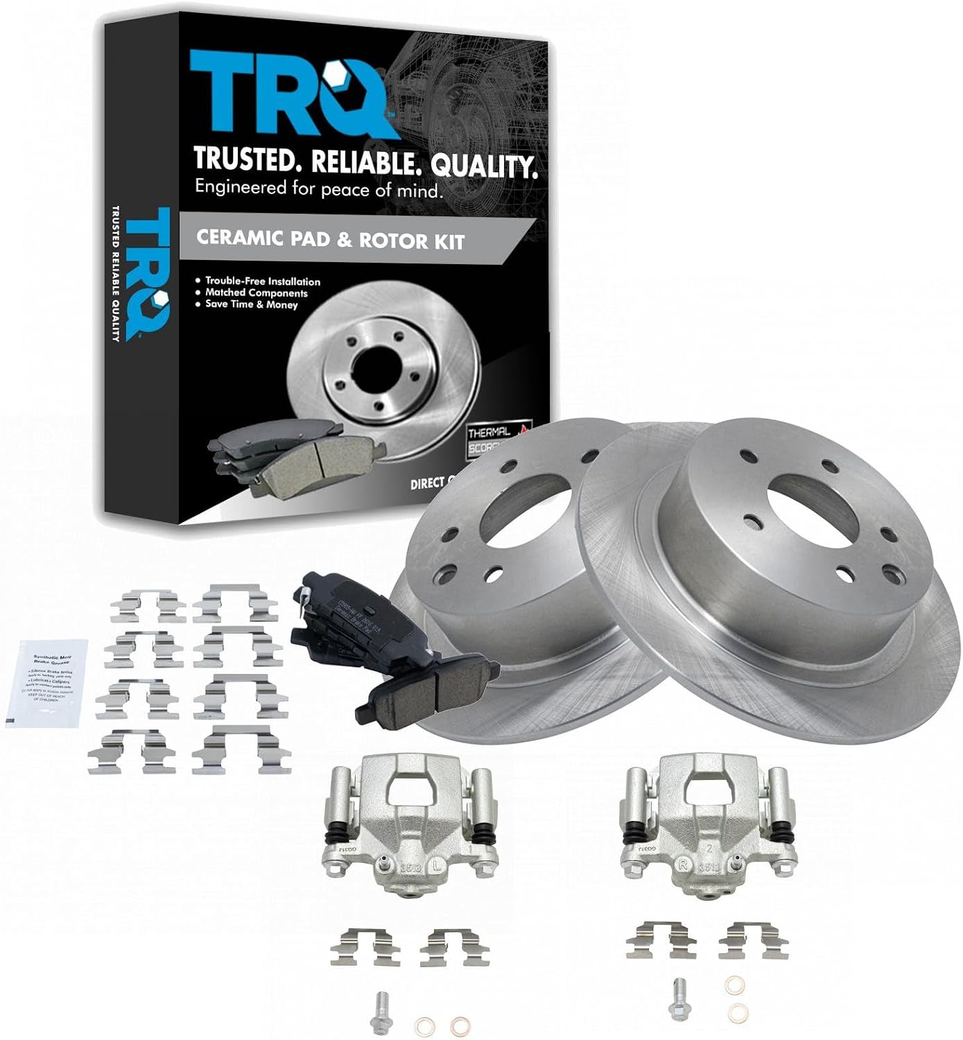 TRQ Rear Brake Pad and Rotor Set Ceramic Rotors Calipers Compatible with 2002-2022 Nissan Altima 2004-2006 Maxima