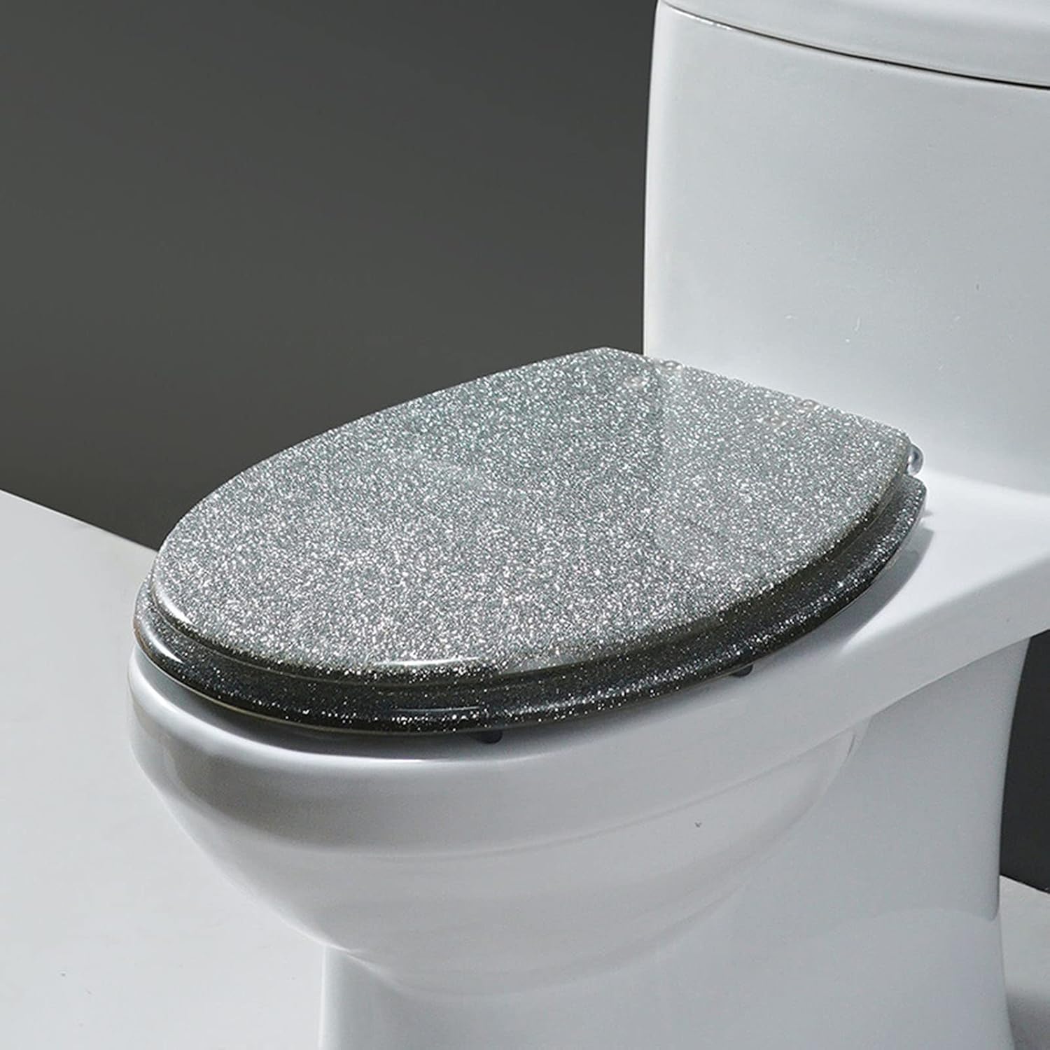 Sparkly Resin Toilet Seat, Elongated Toilet Seat, Thicken Toilet Seats, Glitter Toilet Seat Slow Close Bathroom Toilet Lid, Easy Clean & Install, 42 X 36Cm,Gold(Silver)