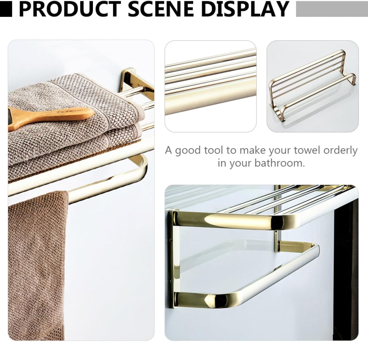 LIFKOME Brass Bathroom Towel Rack Wall-Mounted 58cm Gold Finish Towel Holder Storage Bar for Bath and Kitchen