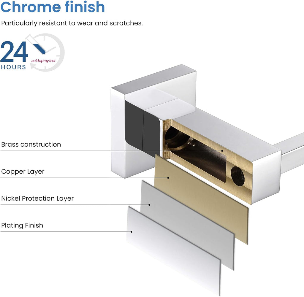 KIBI Cube 5-Piece Brushed Nickel Bathroom Hardware Set, Solid Brass Wall Mount Toilet Paper Holder & Towel Bar Set | Includes 18' Towel Bar, Towel Ring, Toilet Paper Holder & Robe Hooks (C-KBA15-5-3)
