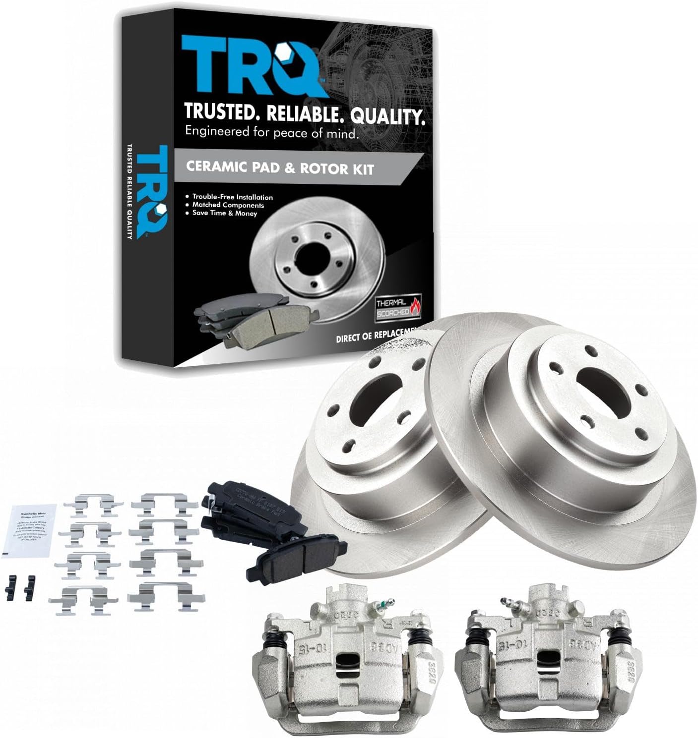 TRQ Rear Ceramic Brake Pad and Rotor Set Compatible with 2000-04 Subaru Outback H4 2.5L 2001-04 Outback H6 3.0L DOHC 2003-06 Baja